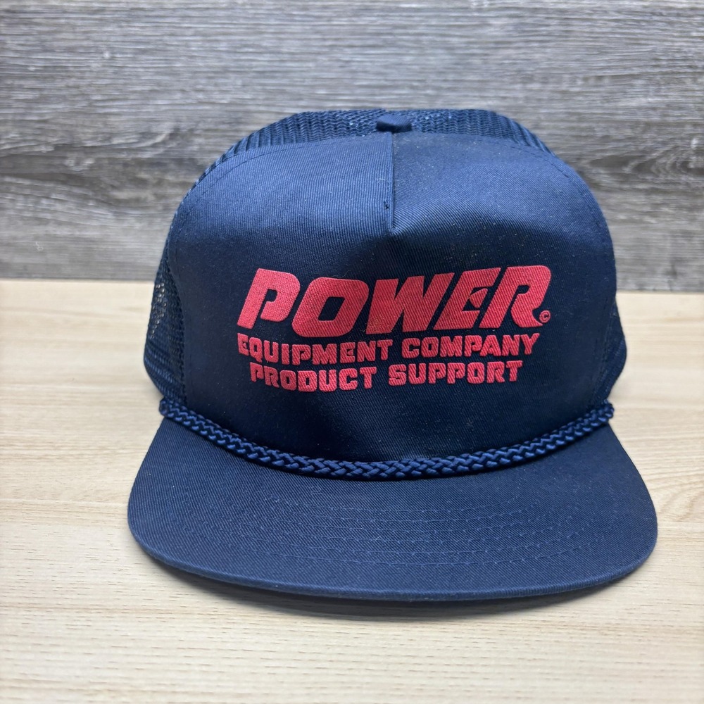 Vintage Power Equipment Company Hat Cap Snap Back Navy Blue Trucker Mesh